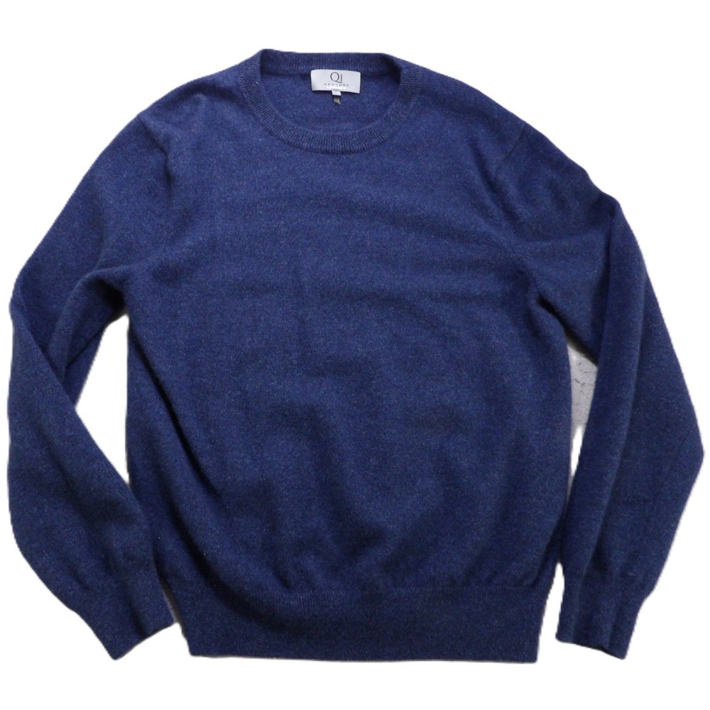 Qi New York Crewneck Pullover Knit Solid 100% Cashmere Sweater Women XL Blue Top